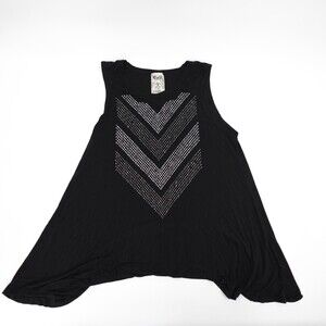 Local Shirt Womens Extra Large Black Sleeveless Flare Knit Rhinestones Beads